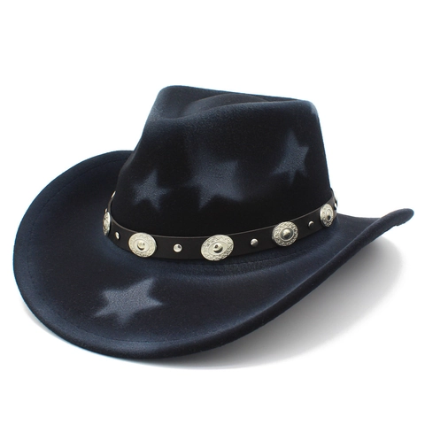 Western Cowboyhut Star Pattern Breitkrempiger Jazzhut Mit Nietengürtel Für Damen Herren Outdoor Retro Mode Hut