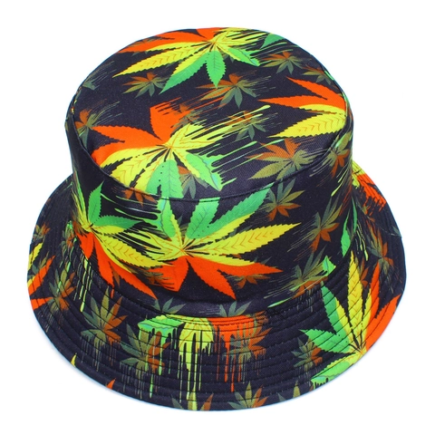 Reversible Bucket Hat Colorful Tropical Leaf Print Cotton Sun Protection Fisherman Hat For Men Women Outdoor Travel Travel