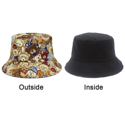 Chapeau Bob Réversible en Mélange de Coton Jacquard Pour Femmes Avec Motif Ours Mignon Style Vintage Décontracté Chapeau de Soleil Extérieur