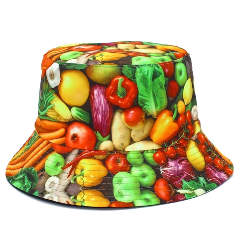 Wendbar Gemüse Obst Druck Anglerhut Damen Herren Casual Outdoor Sonnenschutz Baumwolle Fischerhut Sommer Strand Kappe