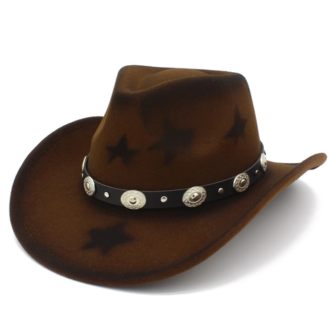 Western Cowboyhut Star Pattern Breitkrempiger Jazzhut Mit Nietengürtel Für Damen Herren Outdoor Retro Mode Hut