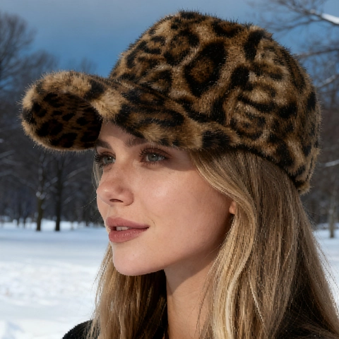 Berretto da Baseball in Ecopelliccia con Stampa Leopardata Uomo Donna Cappello Invernale Caldo in Peluche Antivento