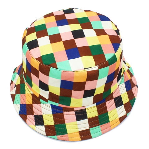 Reversible Cotton Checkerboard Bucket Hat For Men Women Foldable Sun Protection Outdoor Streetwear Fashion Sun Hat