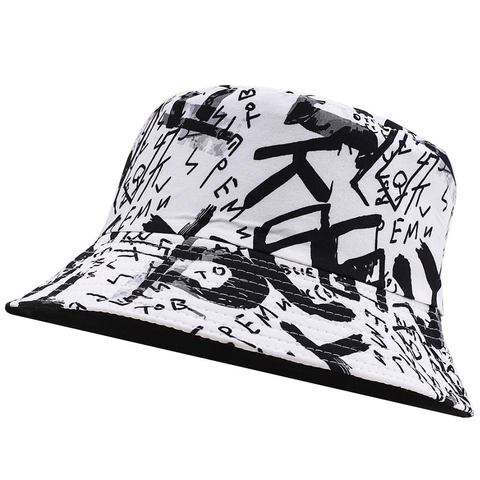 Mode Street Graffiti Vissershoed Voor Dames Heren Hip Hop Katoen Canvas Zonbescherming Outdoor Reizen Hoed
