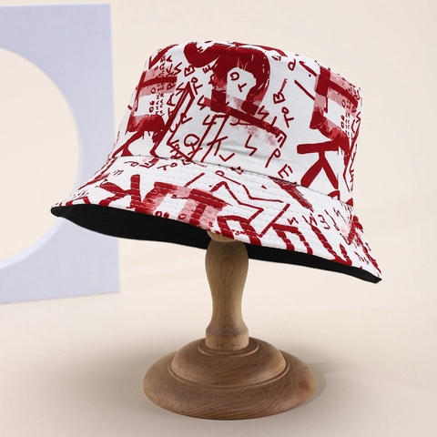 Mode Street Graffiti Vissershoed Voor Dames Heren Hip Hop Katoen Canvas Zonbescherming Outdoor Reizen Hoed