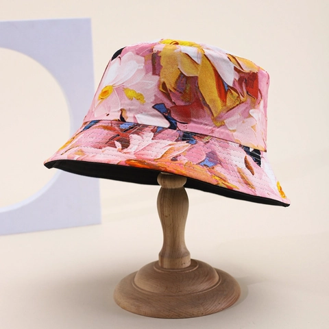 Cappello da Pescatore Artistico a Fiori Protezione Solare a Doppio Lato in Cotone Per Uomo e Donna Viaggi All'aperto Moda