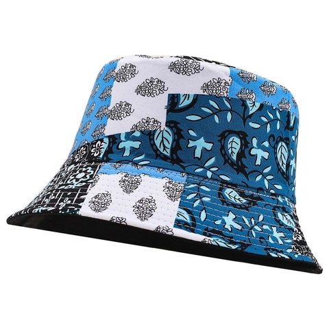 Vintage Patchwork Reversible Cotton Bucket Hat Floral Paisley Printed Sun Protection Outdoor Travel Streetwear Fisherman Cap