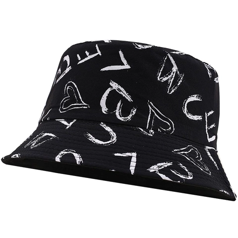 Street Graffiti Buchstabe Herzmuster Bucket Hat Baumwoll-Canvas Sonnenschutz Outdoor Mode Fischerhut Für Damen Herren