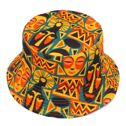 Afrikaans Stammasker Patroon Omkeerbare Vissershoed Voor Heren Dames Katoen Ademend Zonbescherming Outdoor Cap