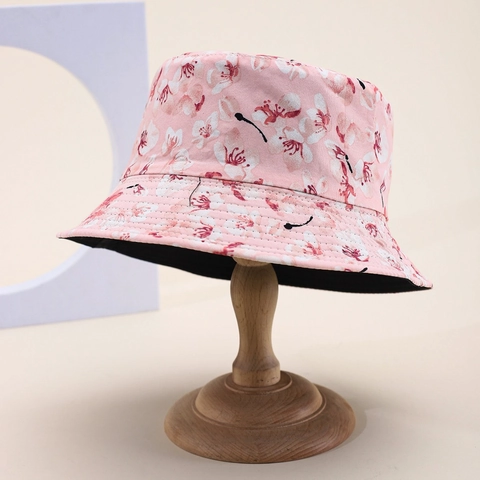 Cappello da Pescatore da Donna in Cotone con Stampa di Fiori di Ciliegio Stile Pastorale Floreale Parasole da Viaggio