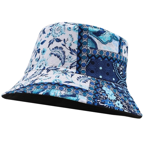 Cappello da Pescatore Reversibile Vintage Donna Uomo Cotone Patchwork Floreale Stampa Geometrica Cappello Parasole Outdoor