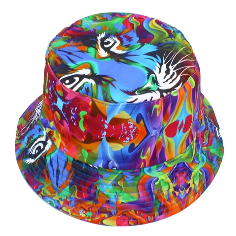 Unisex Tie Dye Bucket Hat Double Sided Sun Protection Beach Hat Abstract Graffiti Print Cotton Foldable Fisherman Hat