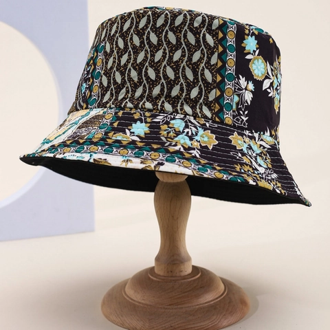 Cappello da Pescatore Reversibile Vintage Donna Uomo Cotone Patchwork Floreale Stampa Geometrica Cappello Parasole Outdoor