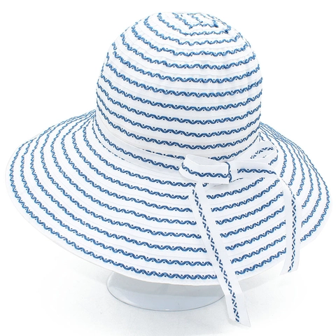 Cappello da Sole Donna Moda Fiocco Strisce Ondulate Pieghevole Tesa Larga Cotone Cappello alla Pescatora Elegante Spiaggia Estate