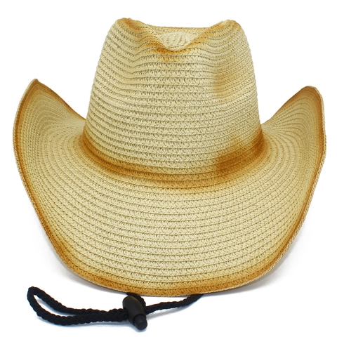 Cappello di Paglia Cowboy Western per Uomo Donna Sfumato Intrecciato Cappello da Sole Con Corda Antivento Regolabile Spiaggia