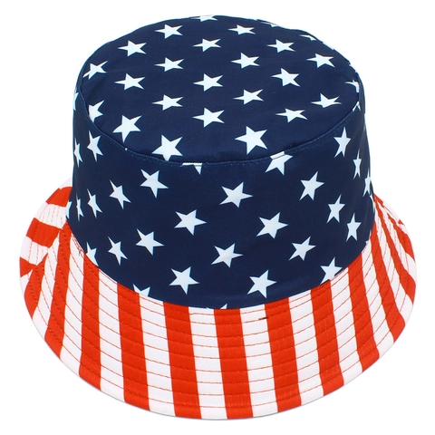 Reversible USA Flag Bucket Hat Cotton Stars And Stripes Sun Hat Foldable Fisherman Cap For Independence Day Men Women