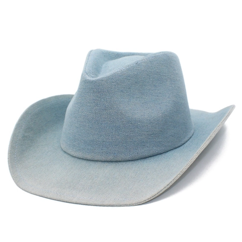 Sombrero Vaquero del Oeste de Mezclilla Lavada Vintage Ala Ancha Algodón Desgastado Fedora Protección Solar Gorra Viaje Hombre Mujer