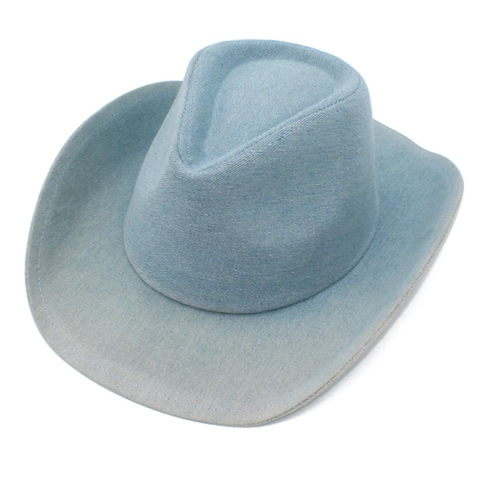 Sombrero Vaquero del Oeste de Mezclilla Lavada Vintage Ala Ancha Algodón Desgastado Fedora Protección Solar Gorra Viaje Hombre Mujer