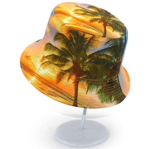 Tropical Palm Tree Printed Reversible Cotton Bucket Hat For Men Women Summer Beach Sun Protection Wide Brim Vacation Hat