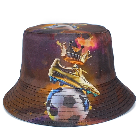 Bob Réversible en Coton Motif Chaussures de Football Impression Galaxie Protection Solaire Extérieur pour Hommes Femmes