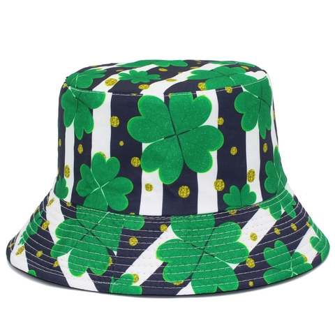 Cappello a Secchiello con Stampa Trifoglio St Patrick's Day Reversibile Parasole in Cotone Accessori per Festival Viaggio