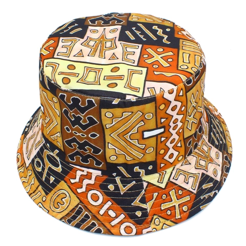 Bob en Coton à Imprimé Tribal Vintage Pliable Protection Solaire Motif Géométrique Ethnique Chapeau de Soleil Voyage Extérieur Femme