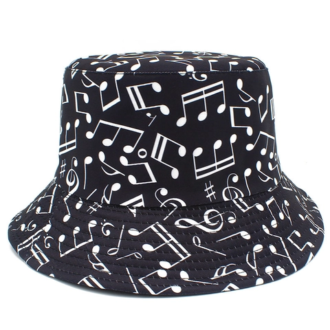Cappello da Pescatore in Cotone con Stampa a Note Musicali per Uomo Donna Protezione Solare Casual all'aperto Viaggio Estivo
