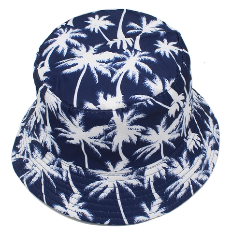 Chapeau Bob Réversible Imprimé Cocotiers Été Coton Protection Solaire Chapeau de Pêcheur pour Plage Voyage Femme Homme