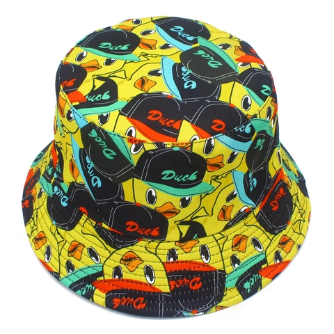 Cartoon Ente Druck Wendbar Anglerhut Für Damen Herren Baumwolle Gelb Schwarz Sonnenschutz Outdoor Fischer Sommerhut