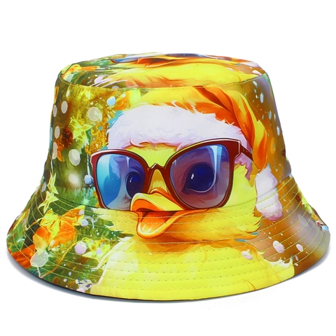 Sombrero de Pescador con Estampado de Pato Navideño Dibujos Animados Diseño Reversible Protección Solar para Viajes Aire Libre