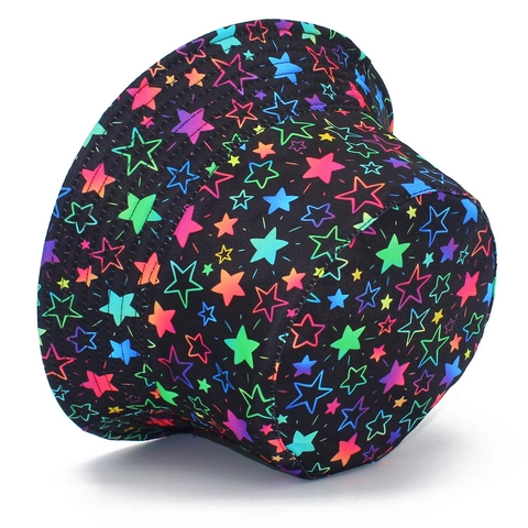 Cappello a Secchiello Reversibile con Motivo a Stelle Neon Colorate per Uomo Donna Protezione Solare in Cotone Nero