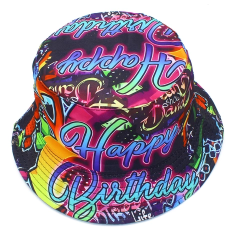 Happy Birthday Letter Print Bucket Hat For Men Women Cotton Graffiti Sun Protection Fisherman Hat Party Birthday Gift