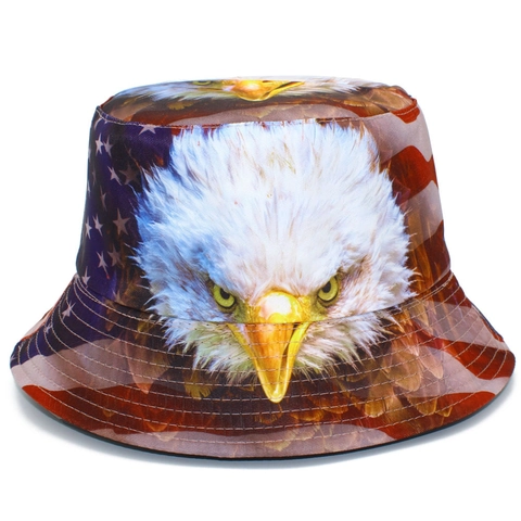 Fashion Reversible Bucket Hat Unisex Wide Brim Sun Protection Cap With American Flag Eagle Psychedelic Art Print Outdoor Fisherman Hat