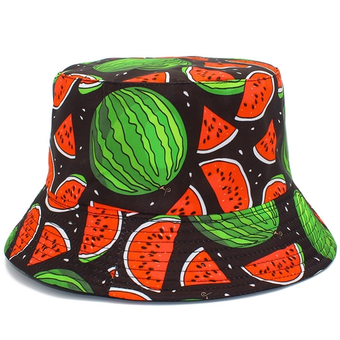 Chapeau Bob Réversible En Coton Unisexe Imprimé Fruits Fraise Pastèque Orange Ananas Protection Solaire Extérieur