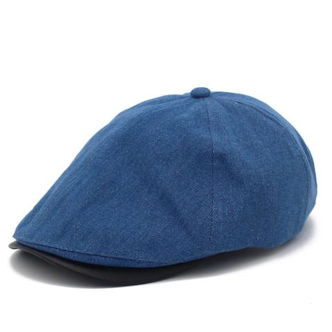 Vintage Denim Newsboy Cap For Men Women Adjustable Cotton Flat Cap With PU Leather Brim Casual Retro Beret Hat