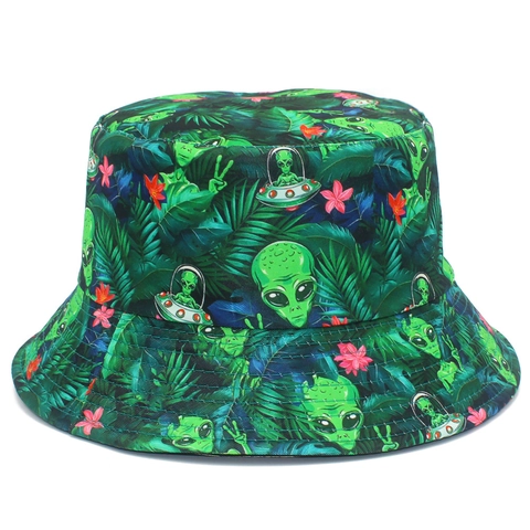 Beidseitiger Alien Druck Baumwolle Fischerhut Für Herren Damen Outdoor Sonnenschutz Streetwear Hip Hop Sonnenhut