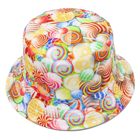 Chapeau Bob Réversible à Imprimé Coloré Motif Bonbons Fruits Céréales Protection Solaire Coton Outdoor Chapeau Homme Femme
