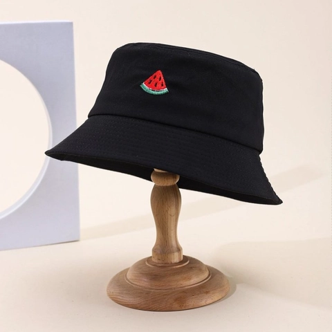 Women Cotton Bucket Hat With Watermelon Embroidery Breathable Sun Protection Foldable Summer Travel Fisherman Basin Hat