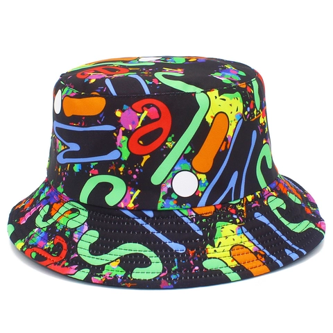 Streetwear Cotton Bucket Hat Multicolor Graffiti Scientific Formula Print Hip Hop Casual Sunscreen Outdoor Fisherman Hat For Unisex