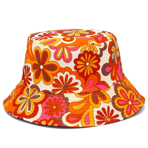 Cappello da Pescatore Reversibile in Cotone con Fiori Pop Art Vintage per Donna Protezione Solare Tesa Larga Mare Viaggio