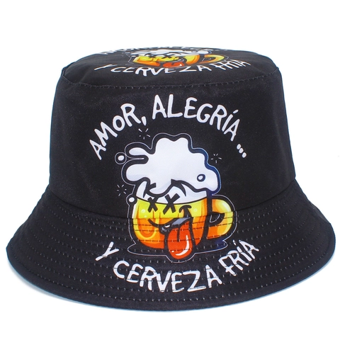 Chapeau Bob Nouveauté Unisexe Imprimé Chope de Bière Slogan Espagnol Coton Protection Solaire Chapeau de Pêcheur pour Fête de la Bière