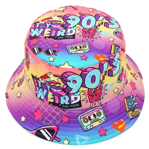 Retro 90er Jahre Stil Graffiti Anglerhut Wendbar Doppelseitig Baumwolle Fischerhut Für Damen Herren Party Hip Hop Streetwear Sonnenhut