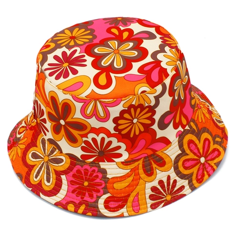 Cappello da Pescatore Reversibile in Cotone con Fiori Pop Art Vintage per Donna Protezione Solare Tesa Larga Mare Viaggio