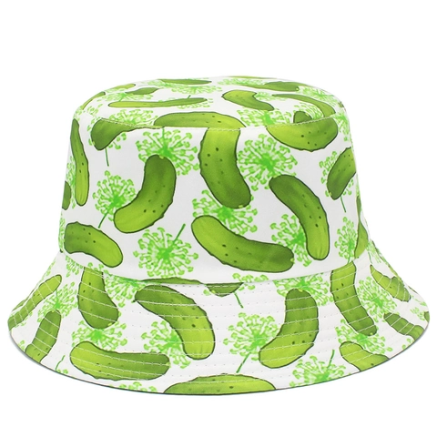 Reversible Cotton Bucket Hat With Creative Pickle Chili Pattern Sun Protection Outdoor Fisherman Hat For Women Men