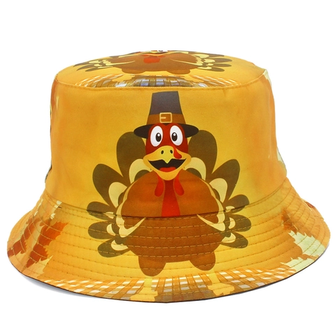 Chapeau Bob Réversible Motif Dinde de Thanksgiving Jaune Orange Automne Imprimé Feuille d'Érable Chapeau de Pêcheur pour Hommes Femmes Fête