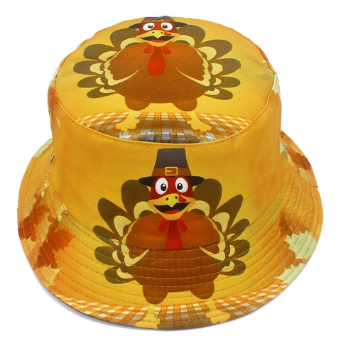 Chapeau Bob Réversible Motif Dinde de Thanksgiving Jaune Orange Automne Imprimé Feuille d'Érable Chapeau de Pêcheur pour Hommes Femmes Fête