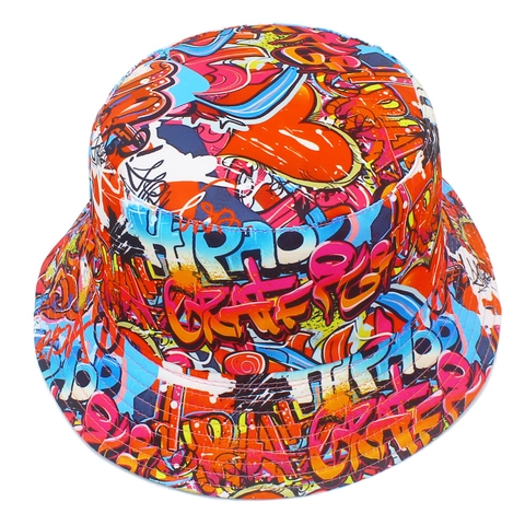 Unisex Reversible Graffiti Bucket Hat Pop Art Print Cotton Sun Hat Streetwear Hip Hop Outdoor Fisherman Cap Travel Sunshade