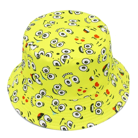 Unisex Reversible Cotton Bucket Hat Yellow Cartoon Emoji Print Sun Protection Fisherman Hat For Summer Travel Outdoor