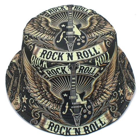 Sombrero de Pescador Reversible con Estampado Rock N Roll de Algodón Patrón de Guitarra Eléctrica Sombrero de Sol para Hombre Mujer Moda Callejera