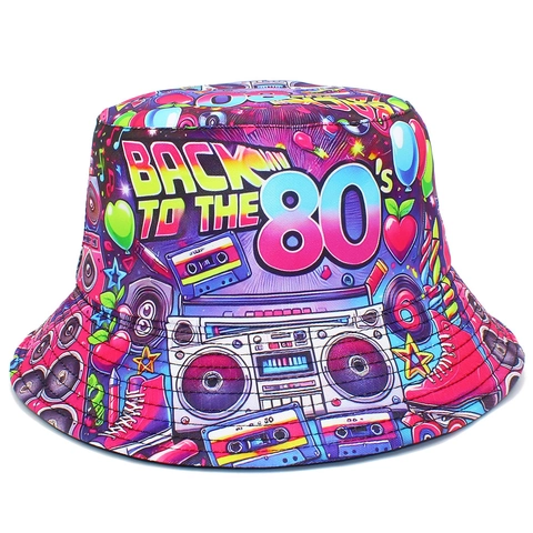 Vintage 80s Retro Graffiti Print Καπέλο Bucket Boombox Tape Σχέδιο Βαμβακερό Καπέλο Ήλιου Για Γυναίκες Άνδρες